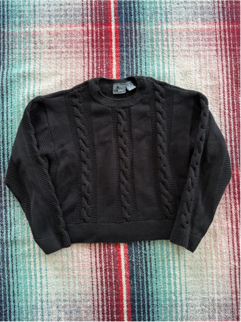 Vintage Liz Wear Black Cable Knit Crew Neck Sweater S